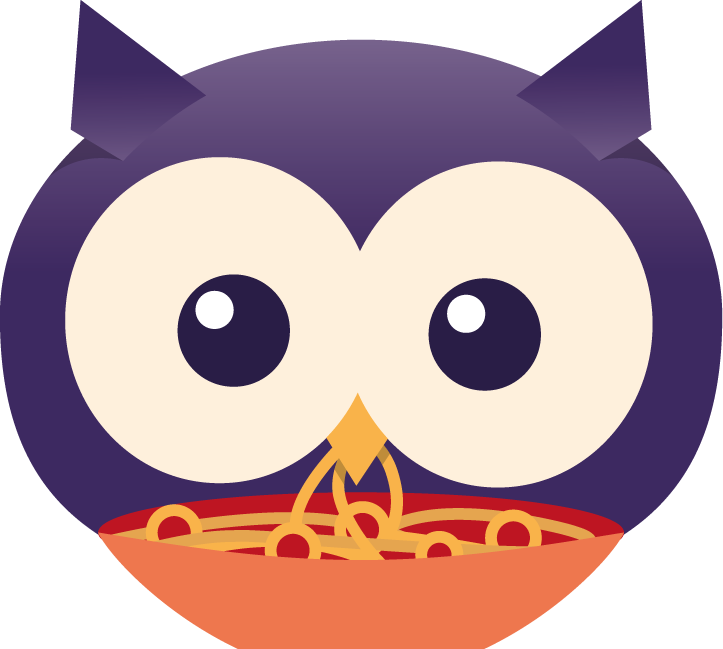 Owly qui mange un bol de pâtes