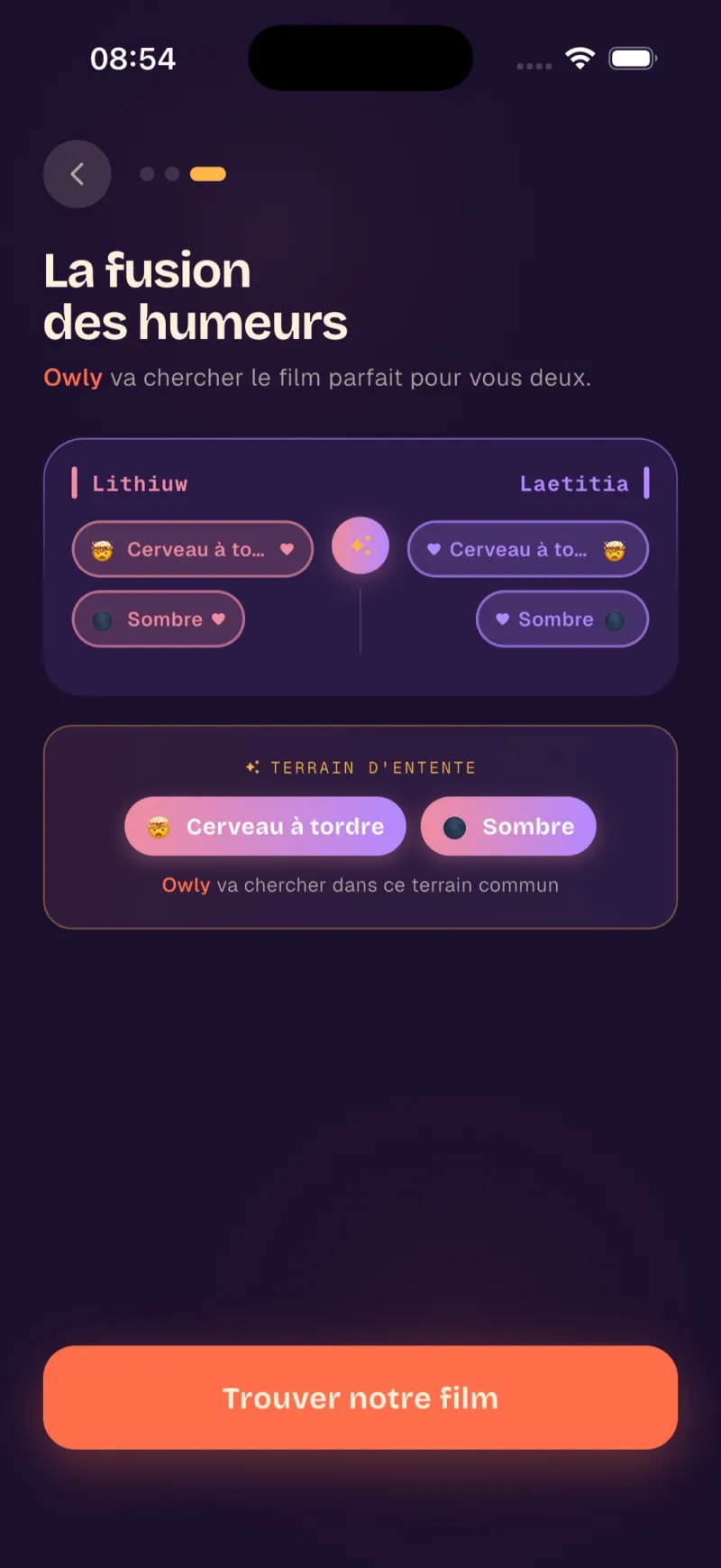 Écran Mode duo dans l'app